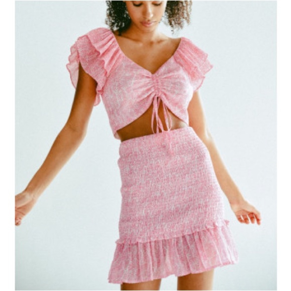 Lili Sidonio Pink Ruffled Skirt and Crop Top Set